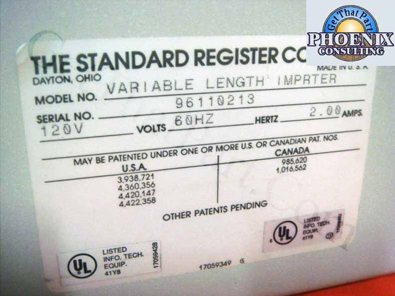 Standard Register High Speed Variable Length Check Endorser Imprinter